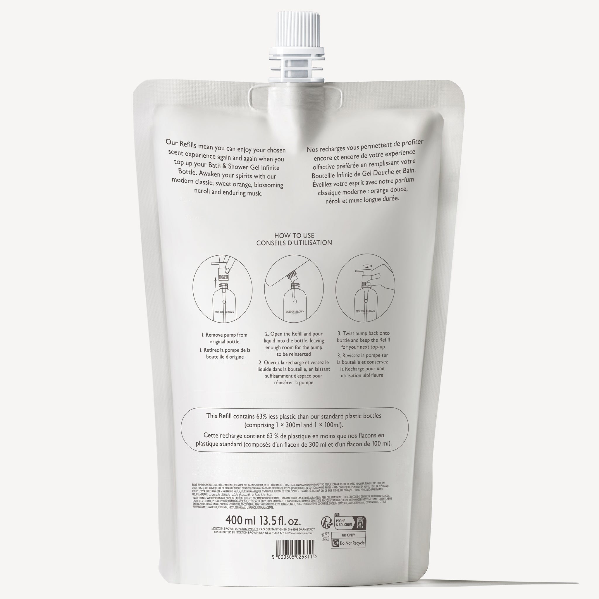 Orange & bergamot shower gel refill 400ml