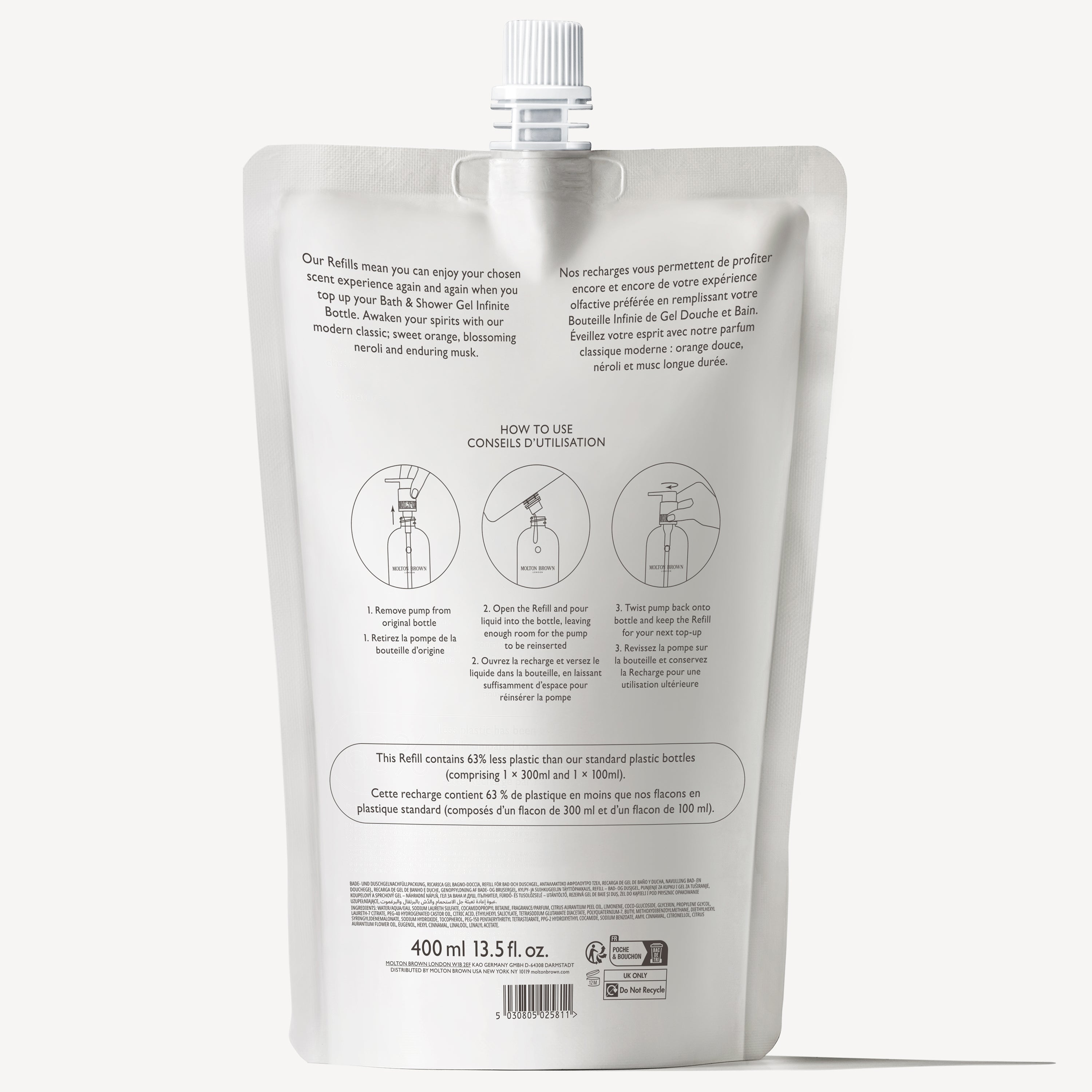 Orange & bergamot shower gel refill 400ml